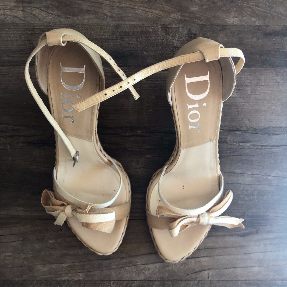 Womens Dior Woven Heel Nude Wedges Size 37